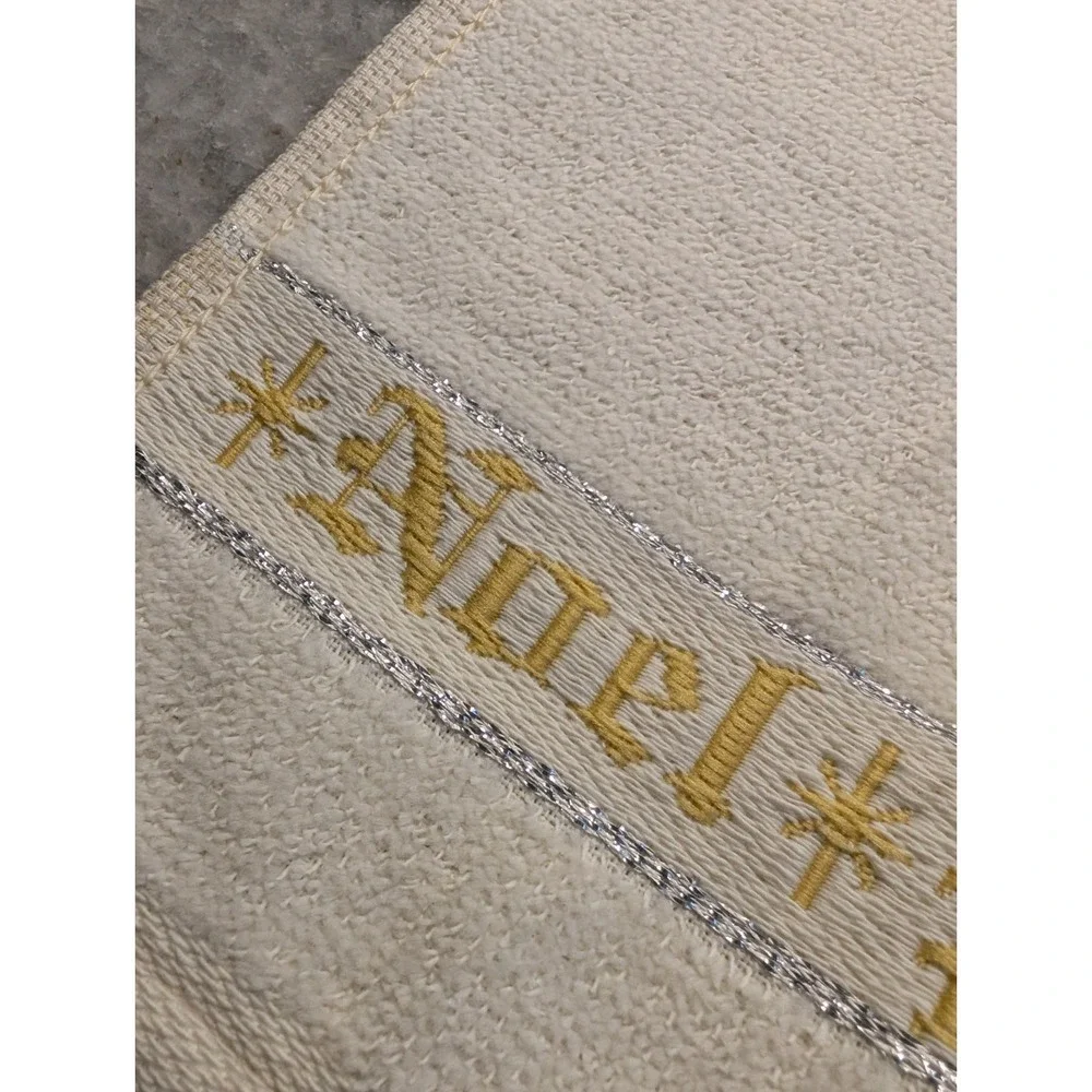 Santens Vtg Christmas Cream Towel Set -Angels, Stars Season's Greetings USA Made